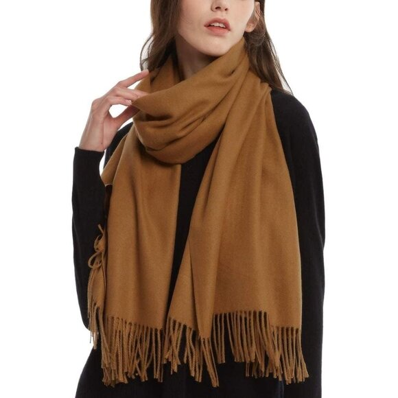 Women's Brown Pashmina Shawl Wraps Cashmere Feel Winter Scarf Soft Warm Blanket - Picture 2 of 7